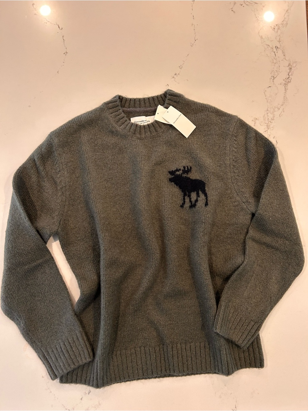 Abercrombie & Fitch Crewneck chunky Sweater Olive Green Preppy Y2K 90s NWT